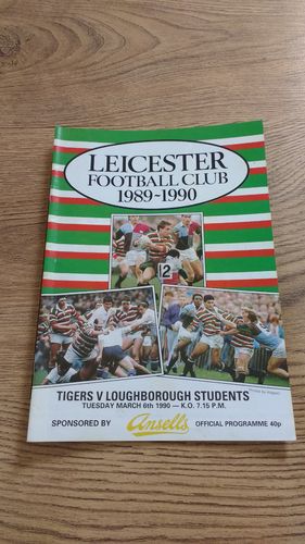 Leicester v Loughborough Students Mar 1990 Rugby Programme