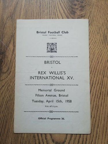 Bristol v Rex Willis's International XV Apr 1958 Rugby Programme