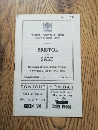 Bristol v Sale Apr 1963 Rugby Programme