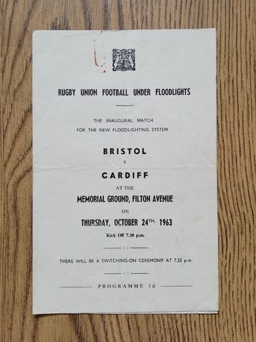 Bristol v Cardiff Oct 1963 Rugby Programme