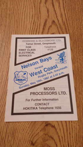 West Coast v Nelson Bays May 1987 Rugby Programme