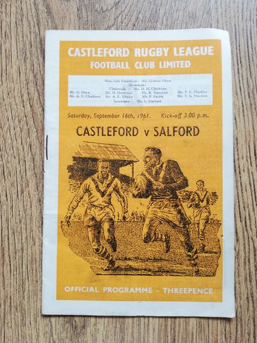 Castleford v Salford Sept 1961 Rugby League Programme