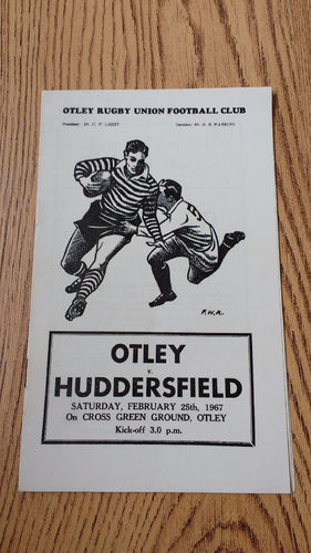Otley v Huddersfield Feb 1967 Rugby Programme