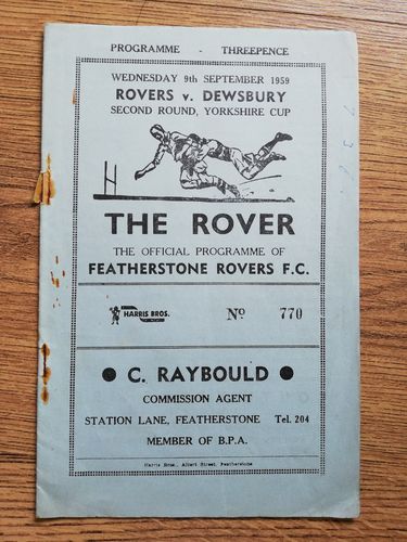 Featherstone v Dewsbury Sept 1959 Yorkshire Cup Rugby League Programme