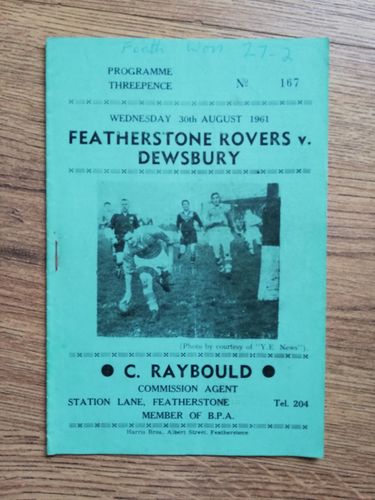 Featherstone v Dewsbury Aug 1961 Rugby League Programme