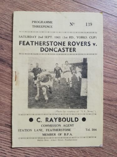 Featherstone v Doncaster Sept 1961 Yorkshire Cup Rugby League Programme