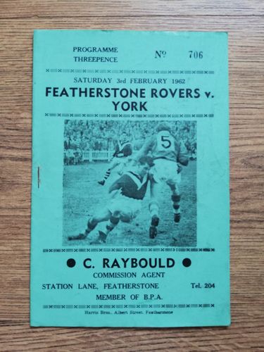 Featherstone v York Feb 1962 Rugby League Programme