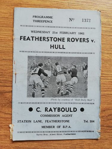 Featherstone v Hull Feb 1962 Rugby League Programme