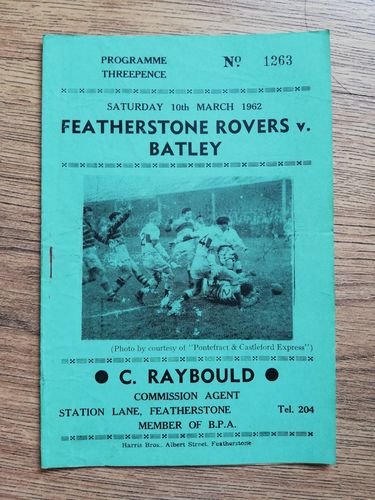 Featherstone v Batley Mar 1962 Rugby League Programme