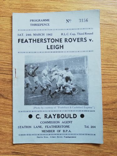Featherstone v Leigh Mar 1962 Challenge Cup Rugby League Programme