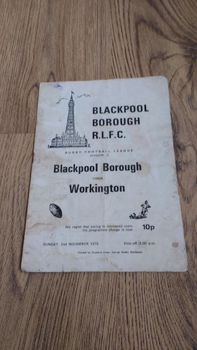 Blackpool Borough v Workington Nov 1975 Rugby League Programme