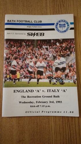 England A v Italy A 1993 Rugby Programme