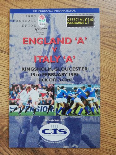 England A v Italy A 1995 Rugby Programme