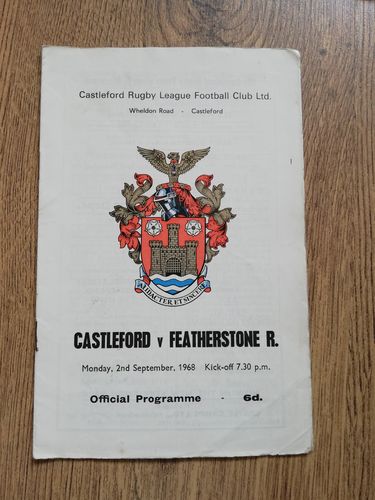 Castleford v Featherstone Sept 1968 Rugby League Programme