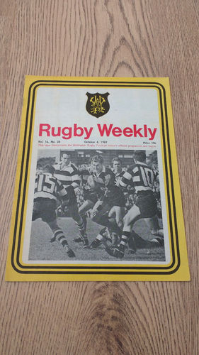 Wellington v Centurions Oct 1969 Rugby Programme