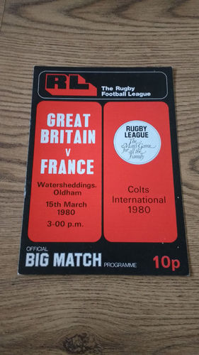 Great Britain Colts v France Colts Mar 1980 Rugby League Programme