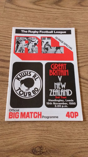 Great Britain v New Zealand 3rd Test 1980 Rugby League Programme