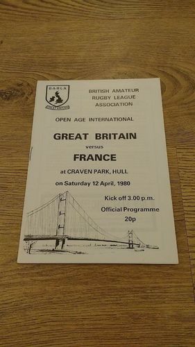 Great Britain v France 1980 Open Age Amateur Rugby League Programme