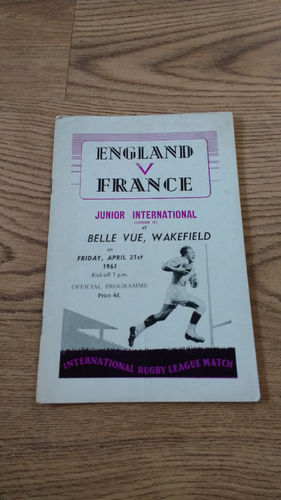 England Under 19 v France Under 19 1961 Rugby League Programme