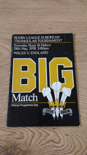 Wales v England May 1978 Rugby League Programme