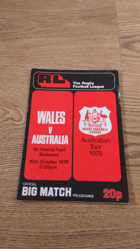 Wales v Australia 1978 Rugby League Programme
