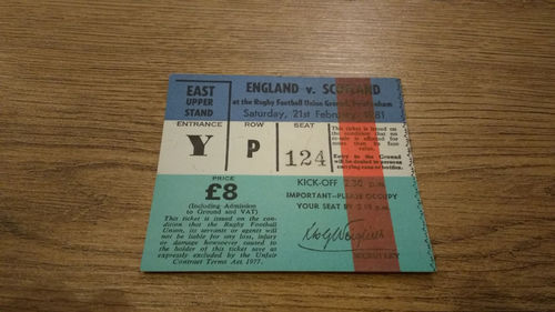 England v Scotland 1981 Rugby Ticket
