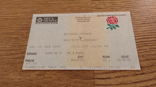 England v Scotland 1991 Rugby Ticket