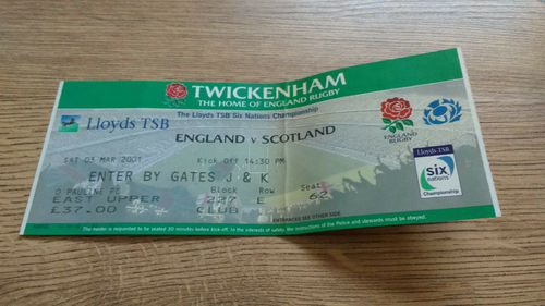 England v Scotland 2001 Rugby Ticket