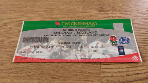 England v Wales 2007 Rugby Ticket