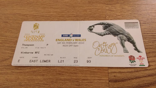 England v Wales 2010 Rugby Ticket