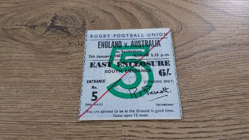 England v Australia 1967 Rugby Ticket