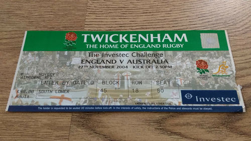 England v Australia 2004 Rugby Ticket