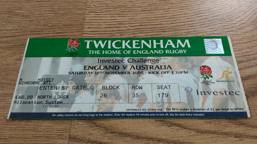England v Australia 2005 Rugby Ticket