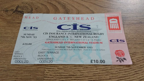 England A v New Zealand 1993 Rugby Ticket