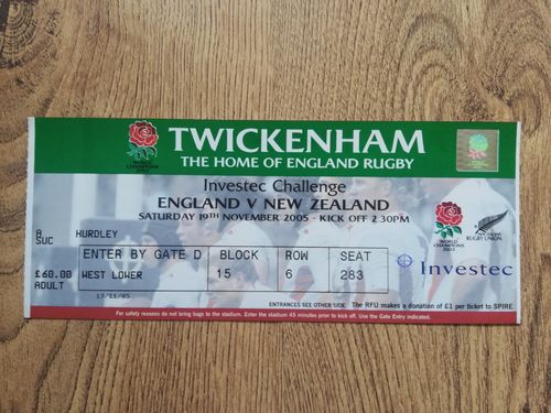 England v New Zealand 2005 Rugby Ticket