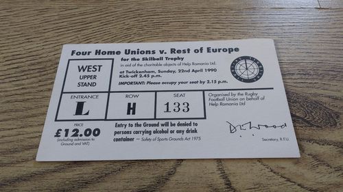 Four Home Unions v Rest of Europe 1990 Rugby Ticket