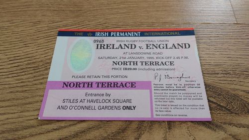 Ireland v England 1995 Rugby Ticket