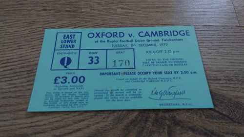 Oxford University v Cambridge University 1979 Rugby Ticket