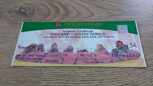 England v South Africa 1st Test 2006 Rugby Ticket