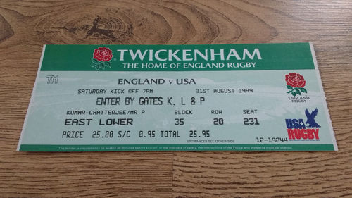 England v USA 1999 Rugby Ticket