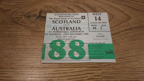 Scotland v Australia 1988 Rugby Ticket