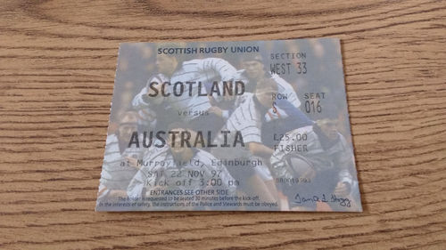 Scotland v Australia 1997 Rugby Ticket