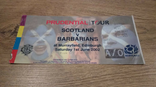 Scotland v Barbarians 2002 Rugby Ticket