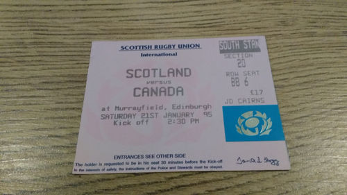 Scotland v Canada 1995 Rugby Ticket