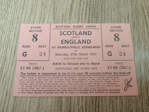 Scotland v England 1971 Rugby Ticket