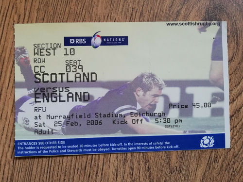 Scotland v England 2006 Rugby Ticket