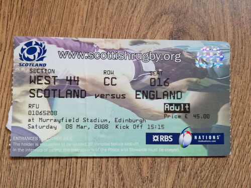 Scotland v England 2008 Rugby Ticket