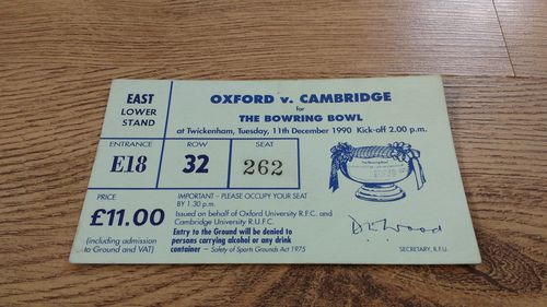 Oxford University v Cambridge University 1990 Rugby Ticket