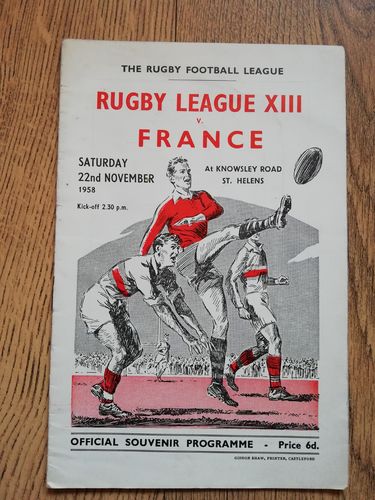 Rugby League XIII v France 1958 Rugby League Programme