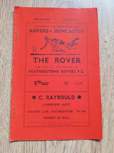 Featherstone v Doncaster Sept 1960 Rugby League Programme